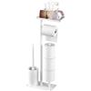 Felenny Portarotolo autoportante con scopino per WC, 4 in 1, organizer da bagno con ripiano, porta carta igienica in metallo per il bagno