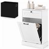 LIFEZEAL 39L Portabiancheria Sporca con Cassetto e Sacco Rimovibile, Bianco | Cesto Porta Biancheria con Porta Inclinabile, Cesta Salvaspazio in Legno, Laundry Basket per Bagno, Lavaderia, 52 x 33 x 90cm
