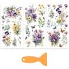 OLYCRAFT 3 fogli/Set Adesivi Trasferibili con Fiori di Campo per Mobili e Artigianato 15x30cm Adesivi Trasferibili con Farfalla con 1pz Raschietto per Mobili In Legno Decorazioni per La Casa