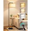 OUTONLIFE Lampada da Terra con Tavolino e 2 Ripiani,3 Temperature Colore | Lampadina LED 12 W Dimmerabile, Telecomando, Interruttore a Pedale, Paralume Orientabile, Marrone