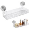 xtemtoamz Mensola Doccia senza Foratura con Ventosa, Mensola Bagno con Scolo Rapido, Porta Shampoo Doccia per Gel Doccia e Sapone, Mensola Murale con Design Ondulato, Trasparente
