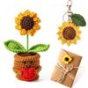 COACOM 1 Pianta in Vaso Lavorata A Maglia, 1 Biglietto di Auguri di Benedizione, 1 Portachiavi, Regalo di Girasole in Lana, Accessori di Benedizione per Amici E Colleghi.