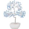 Rocky Green Albero di cristallo acquamarina con filo d'argento, bonsai decorativo, base in ceramica bianca, altezza 18 cm, Feng Shui e regalo, per casa e ufficio