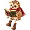 Generic Statuetta gufo lettura con sciarpa, decorazione desk stile foresta vintage | Ornamento artigianale gufo lettura con sciarpa in resina, stile foresta vintage per mensola