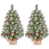 Yaheetech Mini Albero di Natale Artificiale da 92 cm Piccolo Albero Innevato con 50 Luci a LED 70 Bacche Rosse e 10 Pigne Ideale per Decorazioni Interni