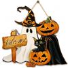 Gemejutor Appendino in Legno per Porta Halloween Decorazioni, Teschio con Zucca Gatto e Cappello da Strega, Decorazione Autunnale in Legno per Porta d'Ingresso, Parete Finestra, Accessori Stagionali