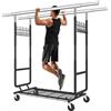 Gewudraw Stand Appendiabiti Resistente, Portata 408kg, Barra Estensibile | Appendiabiti da Terra con Ruote Bloccabili e Ripiano, Ganci, Pieghevole, Montaggio Rapido, per Camera da Letto, Nero
