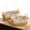 Amaredom Cestini in Vimini con Manici e Fodera Floreale Set 2 | Cestini portaoggetti in vimini con fodera floreale. Ideali per organizzare la casa e arredare con stile - Beige
