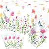 TJYJOY Confezione da 4 tovaglie in plastica con motivi floreali primaverili - Tovaglia con fiori selvatici Copritavolo monouso a tema floreale per baby shower compleanno Decorazioni per feste 51 x 86 pollici
