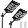 Themishop Set 2x Lampione LED 800W con Pannello Solare, Luce Esterno 6500K Ultra Potente, Sensore Crepuscolare e Movimento, Automatico, Telecomando + Staffa, IP66 Impermeabile, Faretto Giardino, Cortile, Strada
