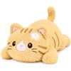 shownicer Peluche a forma di gatto tigrato, gatto Tabby, giallo, 33 cm | Cuscino di peluche a forma di gatto, morbido, regalo per bambini, adulti e amici