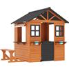 Wiltec Casetta in legno per bambini 178 x 126 x 158 cm in legno di abete, casetta da giardino, casa per giocare con panchina e vasi per fiori