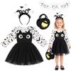 Moiuguli Set Costume Pipistrello Bambino - Costumi Halloween Bambini, Costume Halloween Bambina, Vestito da Pipistrello Bambino Luminoso con Cerchietto, Borsa Caramelle e Tatuaggio, 1-5 Anni