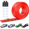 KETIEE Pista per Auto 5M Include 4 Auto: KETIEE Flessibile Rampa Giocattolo Portatile per Salti Loops per Track 1/64 Car per Età 3+, Rosso