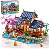 INSOON Cherry Blossom House Building Set con luci, giardino zen giapponese | Kit di costruzione con mini cottage botanico con albero fiorito e stagno, modello in miniatura, decorazione per la casa