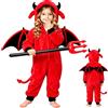 Mino Plus Costume da piccolo diavoletto rosso per Halloween, Completo con Ali e Tridente,Costume di Piccolo Diavolo,per Halloween, Carnevale, Feste a Tema e Spettacoli Scenici