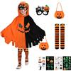 Beipegin 6 PCS Costume Zucca Bambino Bambina, Zucca Mantello Tatuaggi Temporanei Occhiali Festa Borsa Calze a Righe, Costume Halloween Bambino, Costumi Halloween Bambini per Festa di Carnevale Cosplay