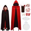 OPEIXSAYKOC Costume da Vampiro di Halloween per Bambini 120/140 cm,Mantello Cappuccio | Mantello Cappuccio Nero Rosso,Mantello Vampiro,Vampire Fangs,Sangue Finto,Tatuaggi Temporanei,Halloween Costume Cosplay