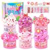CIOXSOIO 6 Pezzi 70ml Rosa Slime Kit, Fluffy Cloud Slime, Butter Slime & Clear Slime, Kit Slime Fai Da Te Regalo di Compleanno per Ragazze e Ragazzi