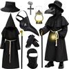 Akosuntoys Costume di Halloween per bambini e ragazzi, costume medievale da medico della peste, con maschera in pelle, cappello, paio di guanti, collana in legno, bastone da passeggio