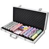 HENGMEI Set da poker con 500 chip laser da poker con valigetta argentata | Chip da poker laser di alta qualità, valigetta in alluminio con imbottitura in schiuma. Set completo di accessori per uso