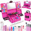 EVACOK Set di trucco per bambini per ragazze, set di trucco giocattolo lavabile per bambini, kit di trucco di bellezza principessa con ombretto, lucidalabbra, smalto per unghie e custodia per cosmetici