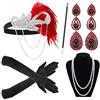 Sinoeem Set di accessori per costume da donna anni '20, accessori per costume di Halloween con fascia e collana, guanti, portasigarette (set-6)