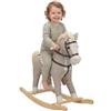 AIYAPLAY Cavallo a Dondolo per Bambini 1-3 Anni, Grigio | Cavallino a Dondolo, in Tessuto Effetto Lino, Suoni di Zoccoli e Nitriti, Base Allargata in Legno, Struttura in Metallo
