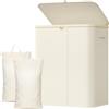 Lifewit Cesto Portabiancheria 2 Scomparti, Pieghevole, 165L, Bianco | Cesta Panni Sporchi con Sacchi Lavabili, Cesto Biancheria Sporca, Laundry Basket per Bagno, Camera da Letto e Lavanderia