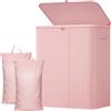 Lifewit Cesto Portabiancheria 2 Scomparti, Pieghevole, 165L, Rosa | Cesta Panni Sporchi con Sacchi Lavabili, Cesto Biancheria Sporca, Laundry Basket per Bagno, Camera da Letto e Lavanderia