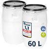 Garronda Set da 2 pezzi da 60 litri, Tanica di plastica realizzata in HDPE alimentare, adatta come serbatoio acqua, per il giardino, contenitore per alimenti e serbatoio universale GD-0122, Bianco