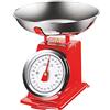 Bakaji Bilancia Meccanica Analogica da Cucina Atlas in Metallo con Ciotola Cromata Design Vintage Capacità Massima 5Kg Accessori Per Cucinare (Rosso)