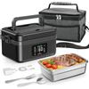 Jradse Scaldavivande Elettrico Portatile,Porta Pranzo Riscaldabile 1L con Posate in acciaio inox e Borsa Termica,Scaldavivande a Batteria Ricaricabile con Touch Screen per Auto Ufficio Viaggi