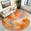 Generic Tappeto rotondo arancione sfumato nuvola 120 cm, moderno, lavabile, morbido | Tappetino antiscivolo moderno a forma di cerchio, a pelo basso, design a macchie, per la stanza dei giochi dei bambini