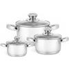 Generico Set 3 Pentole Acciaio Inox con Coperchi in Vetro 12/14/16 cm | Compatibile con Induzione, Gas ed Elettrico, 3 Capacità Diverse, Coperchi con Valvola, Manici Doppi