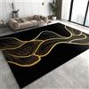 JUFUMUP Tappeti di Zona Linea D'onda Astratta In Oro Nero Tappeto Pelo Basso Stanza Del Ragazzo Soggiorno Camera Da Letto Sala Da Pranzo Casa 90 x 120 cm
