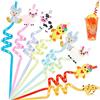 GORGECRAFT 8PCS Cannucce Colorate Riutilizzabili Fattoria Bomboniere Decorazioni per Feste Animali Cannucce di Plastica Safari Giungla Compleanno Twisty Cannucce per Compleanno