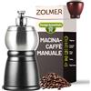 ZOLMER Macinacaffè Manuale Compatto e Regolabile Espresso Caffè con Filtro e Moka | Macina in acciaio per una macinatura manuale uniforme, formato robusto per preparare il caffè senza elettricità