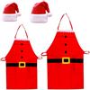 Frgasgds Peluche Cappello Babbo Natale e Grembiule 4 Pezzi - Costume Unisex Con Cappello Rosso Classico per Festa di Natale - Set da Chef per Cucina e Cottura