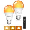 BrightArk Lampadina LED E27 con Telecomando - Lampadina LED Spettro Completo Ritmo Circadiano 9W (Equivalente a 60W), Filtro Luce Blu, 1400K+2100K+2700K Dimmabile Luce Calda per Sonno, Relax - 2 Pezzo