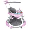 Supfine 2 in 1 Girarrosto bambino con 5 altezze regolabili, girello pieghevole Bebe con vassoio di attività musicale rimovibile, da 6 a 18 mesi, fino a 12 kg (67 x 67 x 79 cm, rosa)
