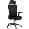 SENSE7 Noxo Sedia da ufficio ergonomica Sedia da scrivania Nera Braccioli ribaltabili Poggiatesta Schienale in rete Sedia direzionale Ufficio domestico Funzione oscillante 150 kg