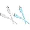goobay 2 cavi USB-C in silicone, 1,5 m, bianco/turchese, 60 W, USB-C | Cavo USB-C lungo 1,5 m, alimentazione fino a 60 W/3 A, guaina in silicone flessibile per una maggiore flessibilità