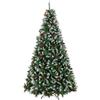 HOMCOM Albero di Natale innevato 240 cm con 1773 punte, bacche, pigne e base pieghevole, verde | Aosom Italy