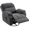 HOMCOM Poltrona relax TV girevole 360° con massaggio, riscaldamento ed effetto ciniglia, grigio scuro | Aosom Italy