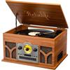 Retrolife Giradischi 10-in-1 con altoparlanti stereo integrati e Bluetooth | Giradischi Vinile a Trasmissione a Cinghia a 3 Velocità, Lettore CD/Cassette/USB/Radio AM-FM, Uscita RCA, 7/10/12, Mogano