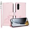 YUECXIN Custodia per Samsung Galaxy A57 5G con Cordino, Case in PU Pelle a Libro Carino Gatto Flip Caso Magnetica Portafoglio Blocco RFID Carta Slot Antiurto Cover, Rosa