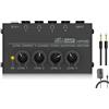HSCLPM HA400 Amplificatore per cuffie con cavo audio, amplificatore audio stereo in metallo a 4 canali, mini splitter per auricolari W/1/4 TRS e adattatore di alimentazione DC 12 V, per mixer audio