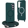 YFSYLL Magnetica Cover per Samsung Galaxy S23 Plus con Cordino,Compatibile con MagSafe,Silicone Case con Regolabile Cordino da Collo Nylon Catena Collana Tracolla - Verde