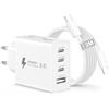 Poutek 50W 4-Port Caricatore USB C Multiplo Alimentatore Presa con USBC Cavi 2M | Multipresa USB Spina con 2M Cavo USB Type-C Nylon Intrecciato Ricarica Rapida per iPhone 18/17/16/15, Samsung S26/S25/S24/23